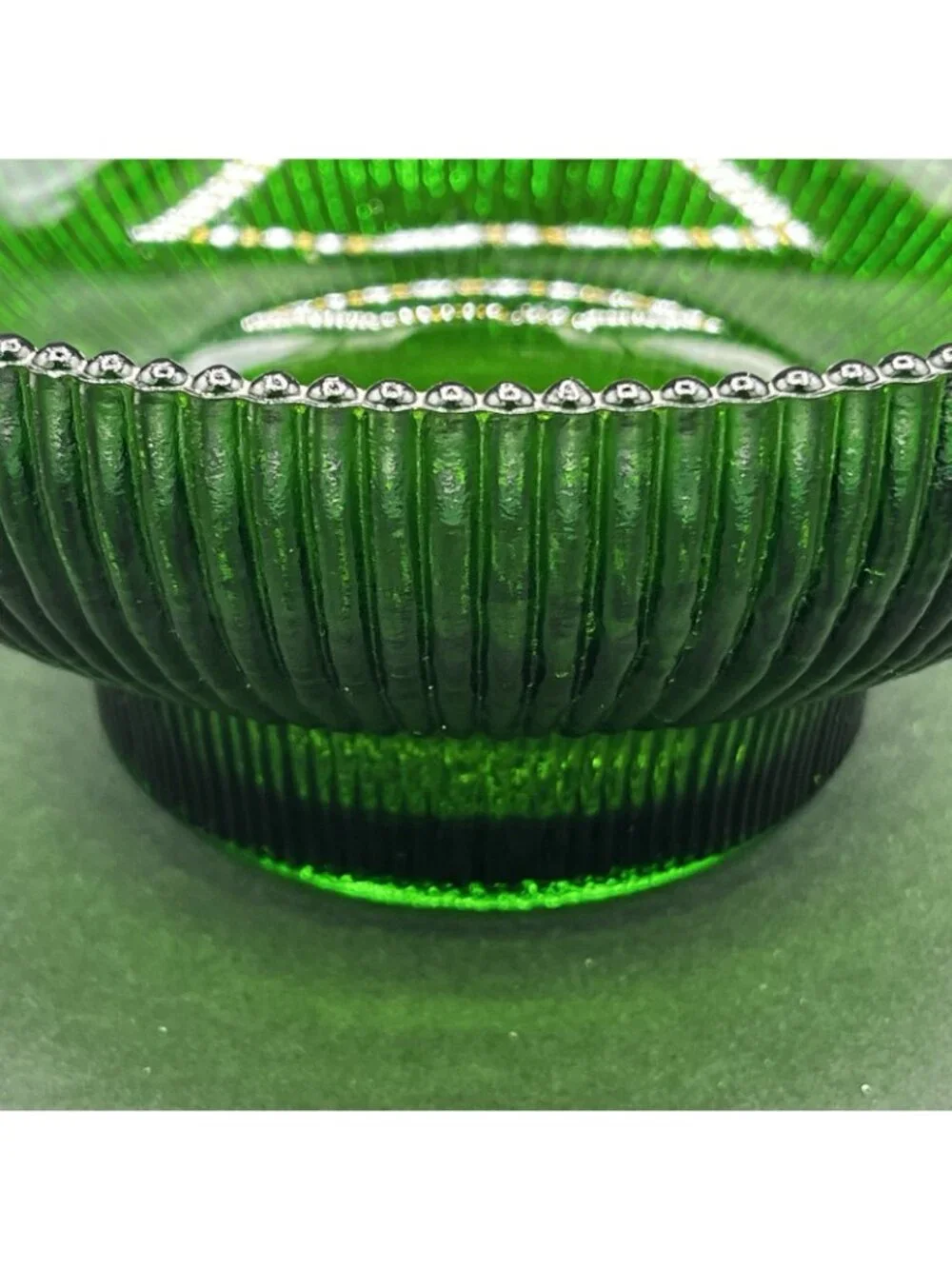 Vintage Hoosier Glass Emerald Green Ribbed Pedestal Serving Bowl 4054